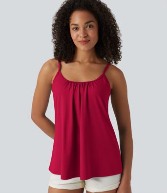 Caraco décontracté 2-en-1 froncé avec brassière intégrée bretelles réglables Caraco décontracté 2-en-1 froncé avec brassière intégrée bretelles réglables
