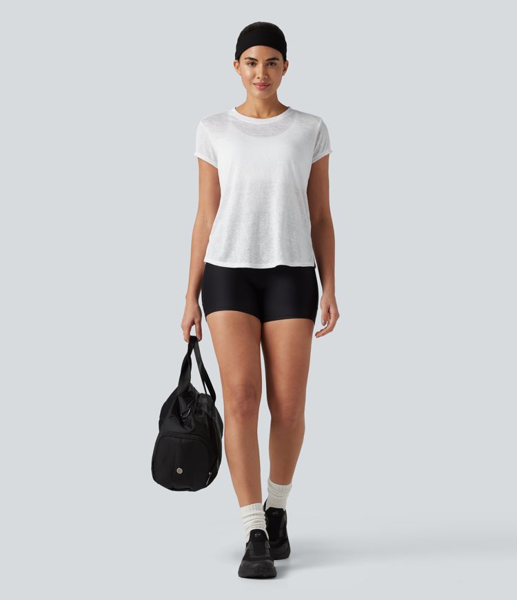 Round Neck Short Sleeve Curved Hem Yoga Sports Top