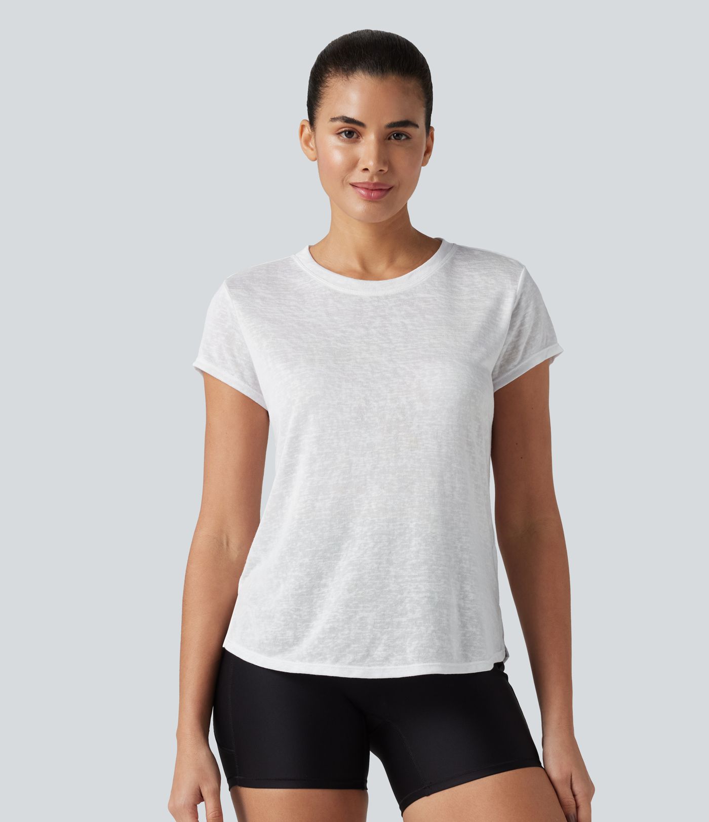 Round Neck Short Sleeve Curved Hem Yoga Sports Top