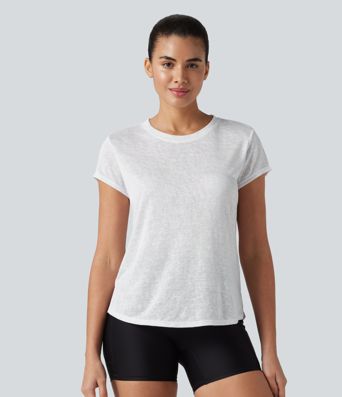 Round Neck Short Sleeve Curved Hem Yoga Sports Top