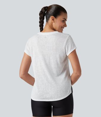 Round Neck Short Sleeve Curved Hem Yoga Sports Top