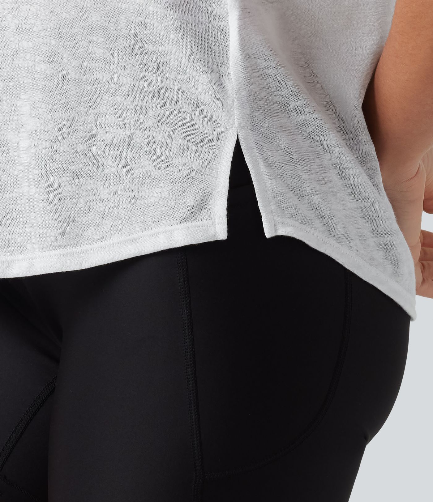 Round Neck Short Sleeve Curved Hem Yoga Sports Top
