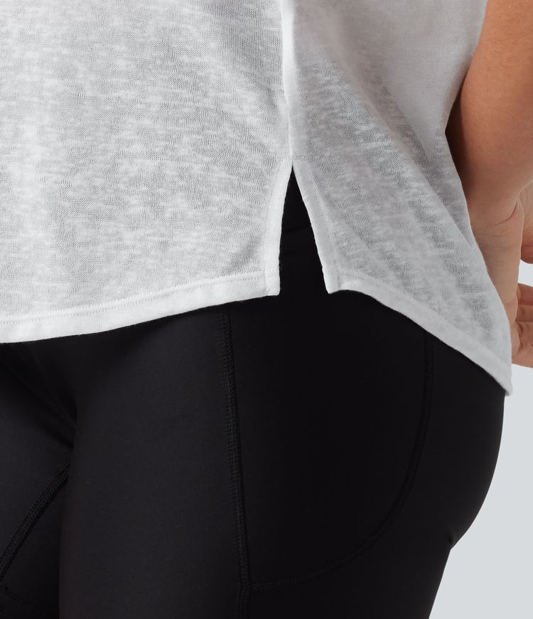 Round Neck Short Sleeve Curved Hem Yoga Sports Top