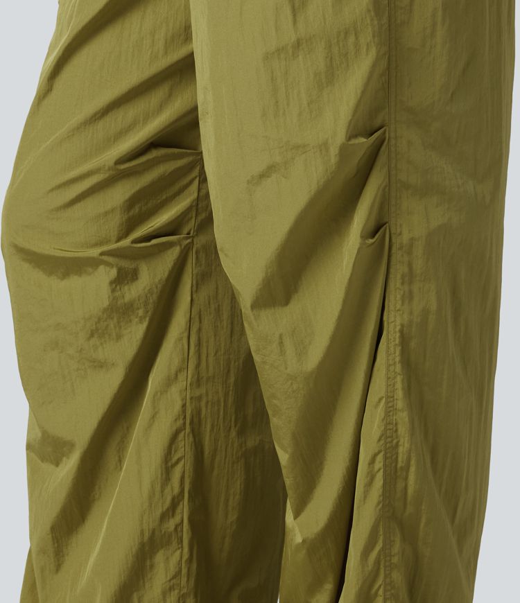 High Waisted Drawstring Ruched Hiking Cargo Baggy Pants with Pockets