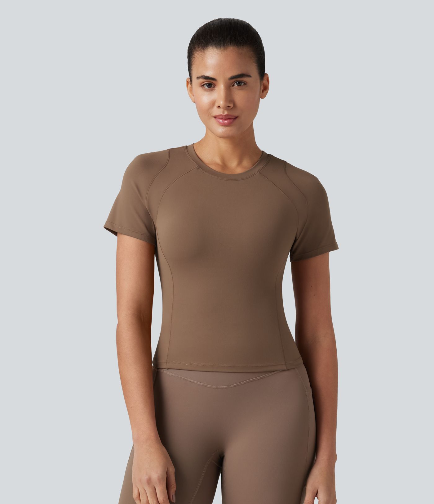 Softlyzero™ Round Neck Short Sleeve Built-in Bra Workout Sports Top-UPF50+