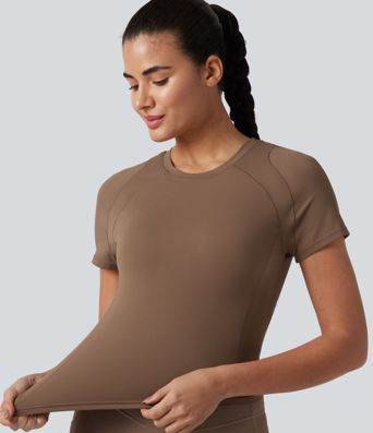 Softlyzero™ Round Neck Short Sleeve Built-in Bra Workout Sports Top-UPF50+