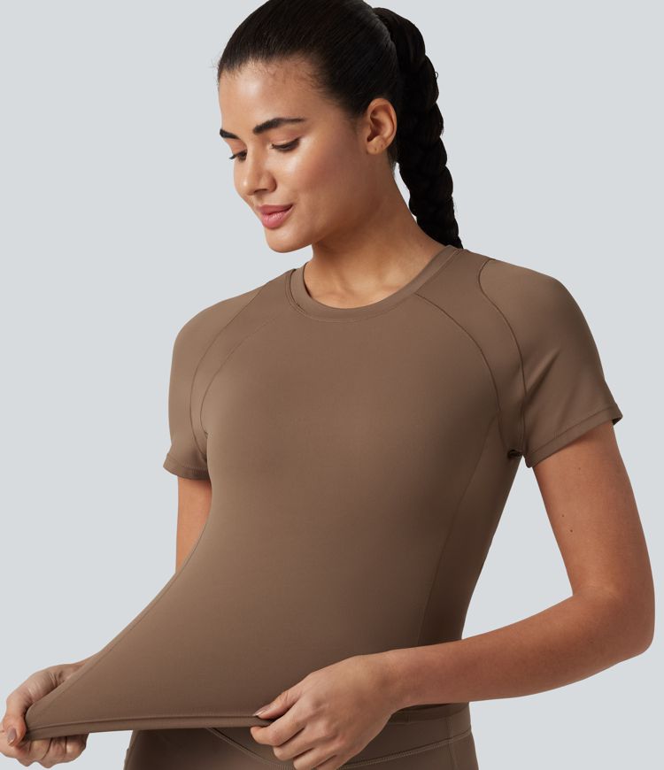 Softlyzero™ Round Neck Short Sleeve Built-in Bra Workout Sports Top-UPF50+
