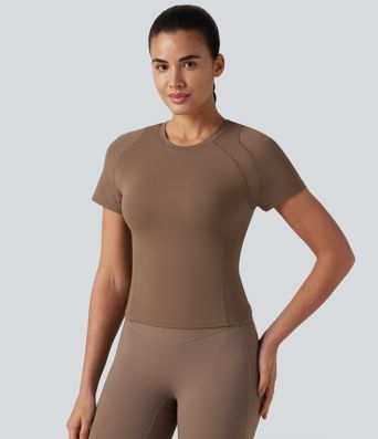 Softlyzero™ Round Neck Short Sleeve Built-in Bra Workout Sports Top-UPF50+