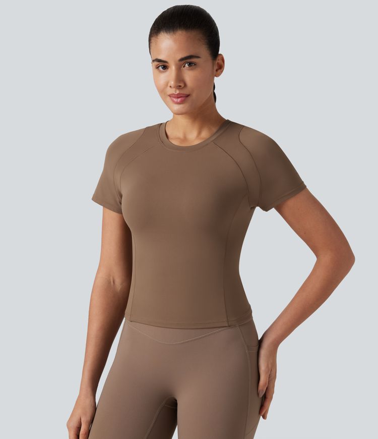 Softlyzero™ Round Neck Short Sleeve Built-in Bra Workout Sports Top-UPF50+