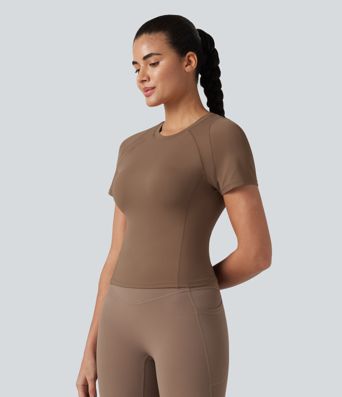 Softlyzero™ Round Neck Short Sleeve Built-in Bra Workout Sports Top-UPF50+