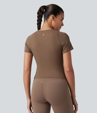 Softlyzero™ Round Neck Short Sleeve Built-in Bra Workout Sports Top-UPF50+