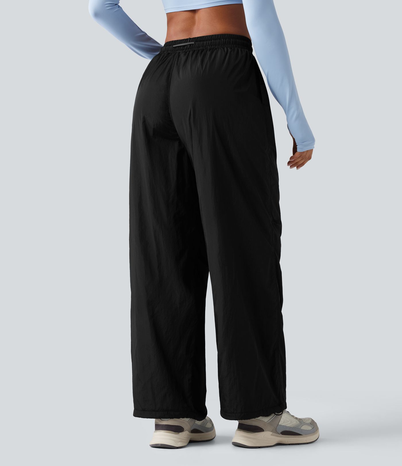 High Waisted Drawstring Ruched Hiking Cargo Baggy Pants with Pockets