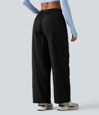 High Waisted Drawstring Ruched Hiking Cargo Baggy Pants with Pockets