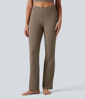 Halara UltraSculpt™ Rippstrick-Yoga-Leggings mit hohem Bund, überkreuztem Saum und Taschen