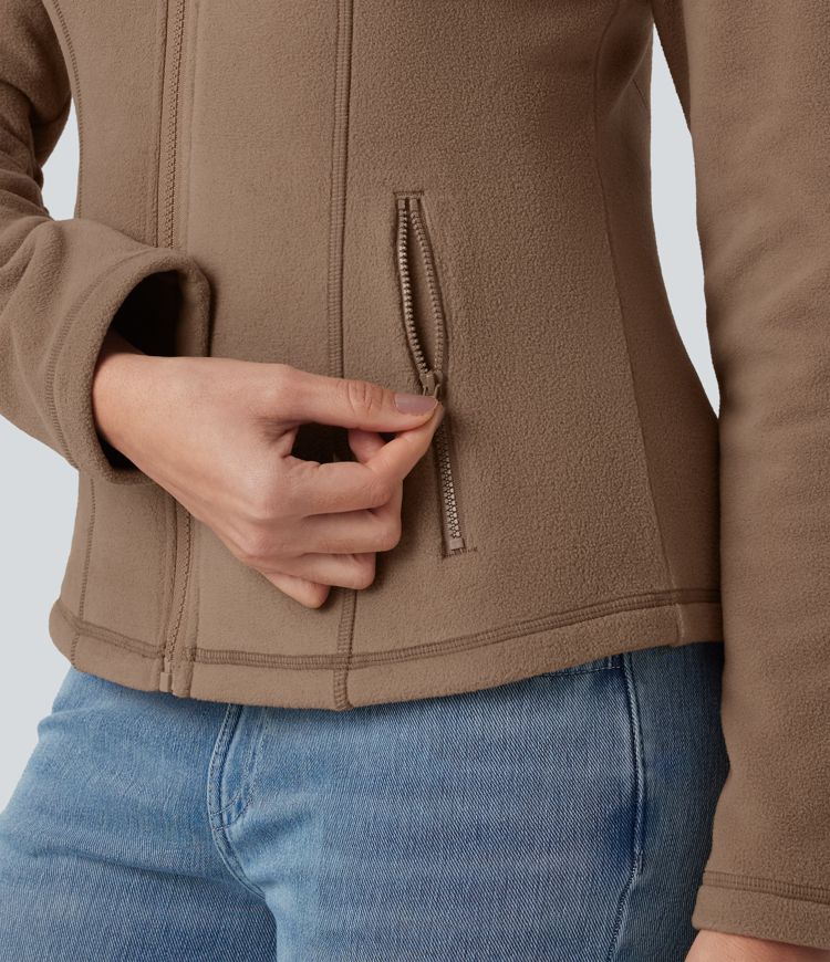 Stand Collar Zip Fly Slim Casual Fleece Jacket with Pockets Stand Collar Zip Fly Slim Casual Fleece Jacket with Pockets
