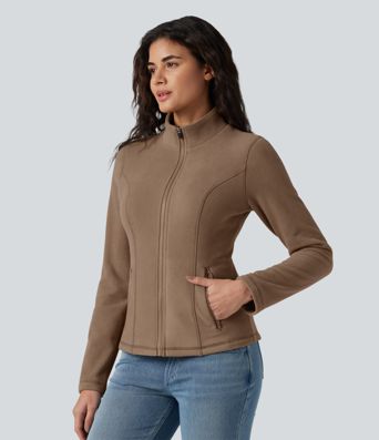 Stand Collar Zip Fly Slim Casual Fleece Jacket with Pockets Stand Collar Zip Fly Slim Casual Fleece Jacket with Pockets