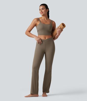 Halara UltraSculpt™ Rippstrick-Yoga-Leggings mit hohem Bund, überkreuztem Saum und Taschen