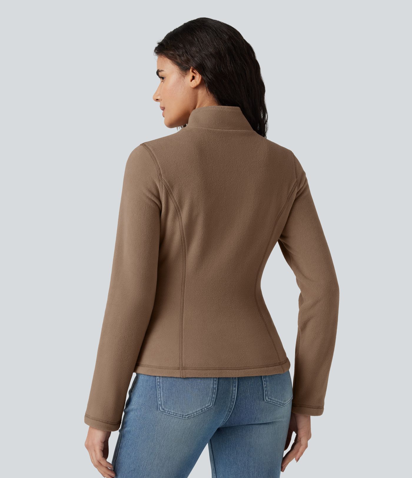 Stand Collar Zip Fly Slim Casual Fleece Jacket with Pockets Stand Collar Zip Fly Slim Casual Fleece Jacket with Pockets