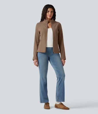 Stand Collar Zip Fly Slim Casual Fleece Jacket with Pockets Stand Collar Zip Fly Slim Casual Fleece Jacket with Pockets