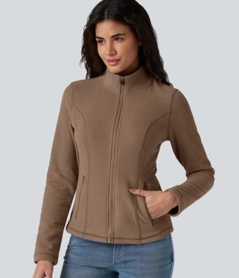 Stand Collar Zip Fly Slim Casual Fleece Jacket with Pockets Stand Collar Zip Fly Slim Casual Fleece Jacket with Pockets