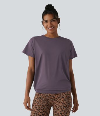 Haut de sport col rond manches courtes toucher frais avec fronces – UPF 50+ Haut de sport col rond manches courtes toucher frais avec fronces – UPF 50+