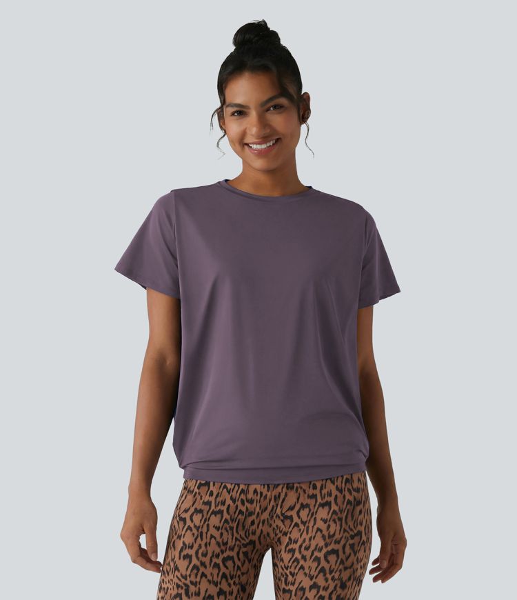 Haut de sport col rond manches courtes toucher frais avec fronces – UPF 50+ Haut de sport col rond manches courtes toucher frais avec fronces – UPF 50+