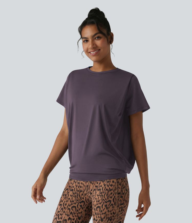 Haut de sport col rond manches courtes toucher frais avec fronces – UPF 50+ Haut de sport col rond manches courtes toucher frais avec fronces – UPF 50+
