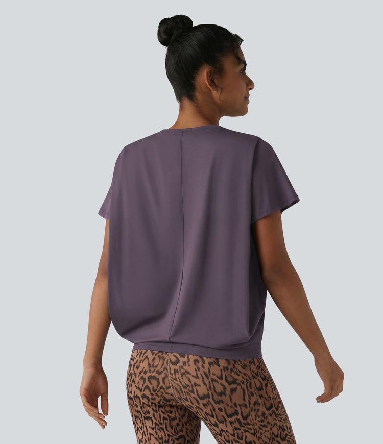 Haut de sport col rond manches courtes toucher frais avec fronces – UPF 50+ Haut de sport col rond manches courtes toucher frais avec fronces – UPF 50+
