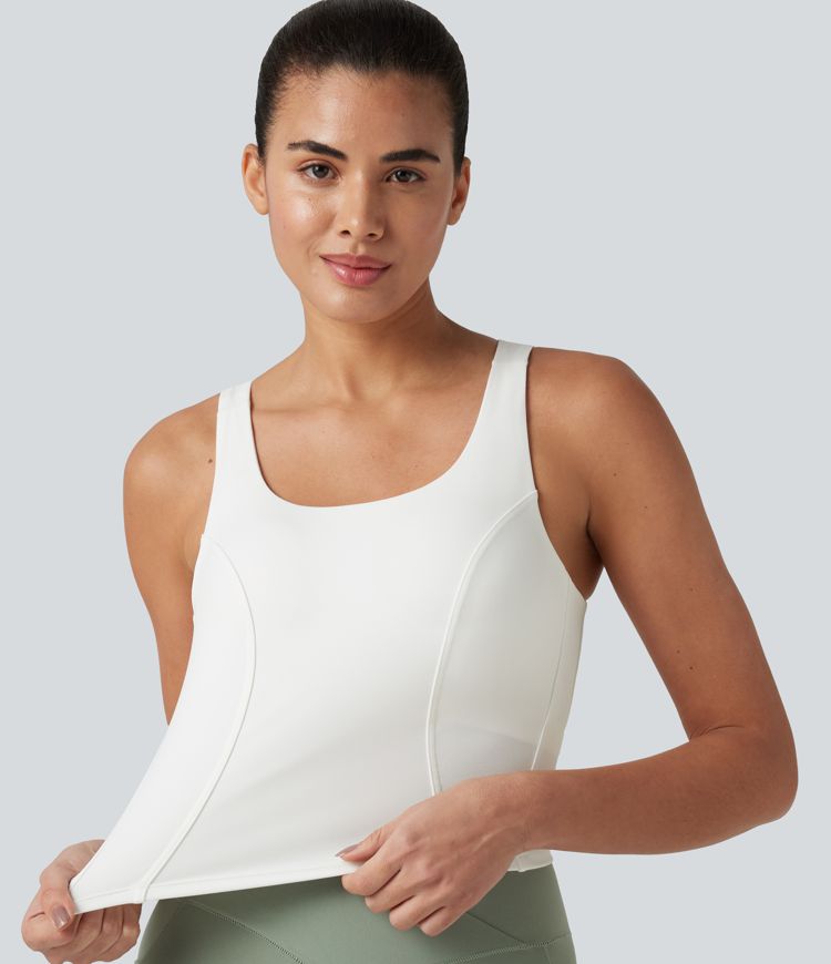 Tanktop mit U-Ausschnitt, integriertem BH und atmungsaktivem Kontrast-Mesh