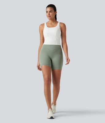 Tanktop mit U-Ausschnitt, integriertem BH und atmungsaktivem Kontrast-Mesh