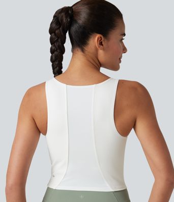 Tanktop mit U-Ausschnitt, integriertem BH und atmungsaktivem Kontrast-Mesh
