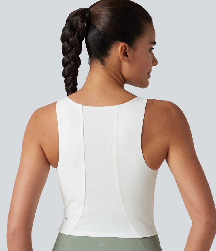 Tanktop mit U-Ausschnitt, integriertem BH und atmungsaktivem Kontrast-Mesh