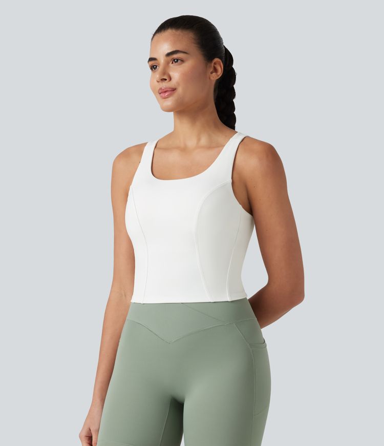 Tanktop mit U-Ausschnitt, integriertem BH und atmungsaktivem Kontrast-Mesh