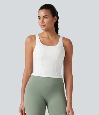Tanktop mit U-Ausschnitt, integriertem BH und atmungsaktivem Kontrast-Mesh