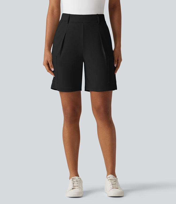 DayStretch High Waisted Pleated Work Cargo Baggy Shorts with Pockets
