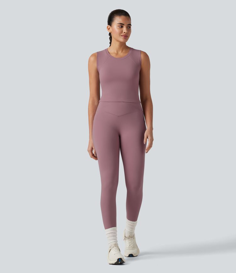 Round Neck Eyelet Cool Touch Quick Dry Cropped Running Tank Top-UPF50+