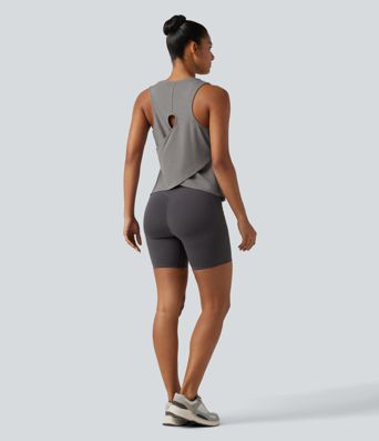Cut Out Crossover Hem Heathered Yoga Tank Top Cut Out Crossover Hem Heathered Yoga Tank Top