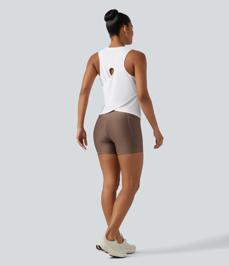 Débardeur de yoga chiné à ourlet croisé avec découpe