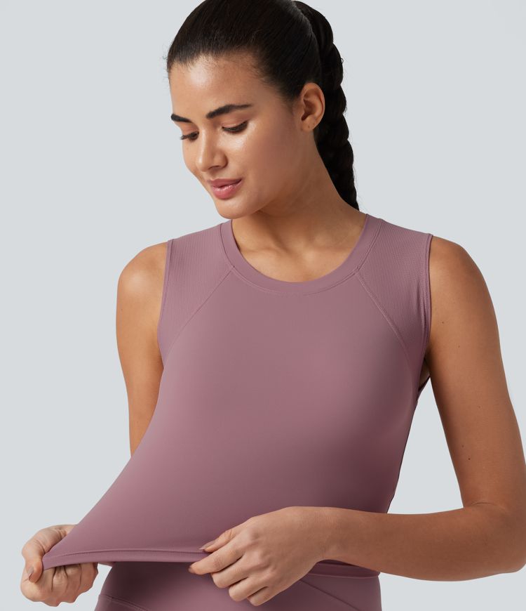 Round Neck Eyelet Cool Touch Quick Dry Cropped Running Tank Top-UPF50+