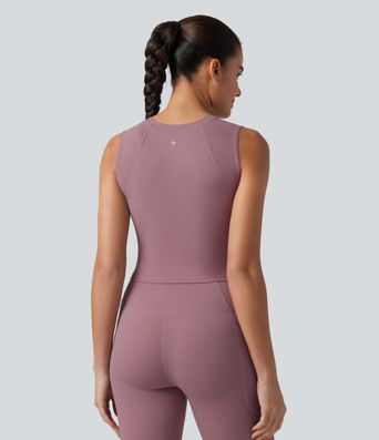 Round Neck Eyelet Cool Touch Quick Dry Cropped Running Tank Top-UPF50+