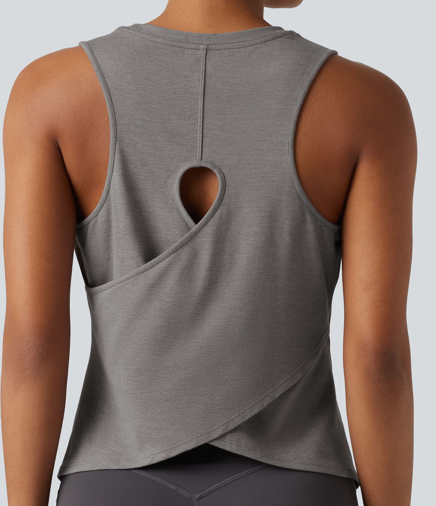 Cut Out Crossover Hem Heathered Yoga Tank Top Cut Out Crossover Hem Heathered Yoga Tank Top
