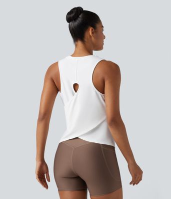 Débardeur de yoga chiné à ourlet croisé avec découpe