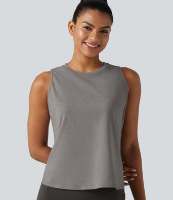 Cut Out Crossover Hem Heathered Yoga Tank Top Cut Out Crossover Hem Heathered Yoga Tank Top