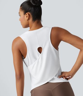 Débardeur de yoga chiné à ourlet croisé avec découpe