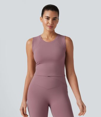 Round Neck Eyelet Cool Touch Quick Dry Cropped Running Tank Top-UPF50+