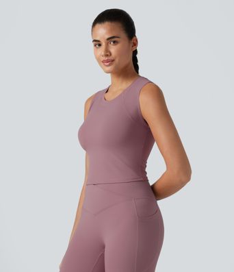 Round Neck Eyelet Cool Touch Quick Dry Cropped Running Tank Top-UPF50+