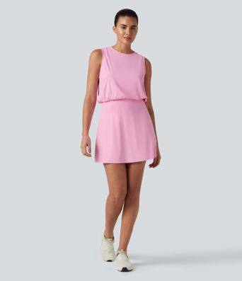 SoftlyZero™ Airy Round Neck Sleeveless 2-in-1 Cool Touch Mini Yoga Active Dress with Pockets-Easy Peezy