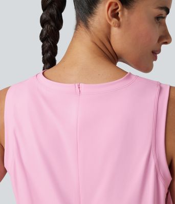 SoftlyZero™ Airy Round Neck Sleeveless 2-in-1 Cool Touch Mini Yoga Active Dress with Pockets-Easy Peezy