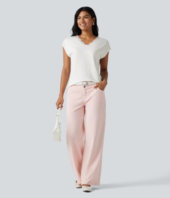 Lace V Neck Short Sleeve Casual T-Shirt