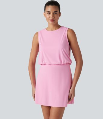 SoftlyZero™ Airy Round Neck Sleeveless 2-in-1 Cool Touch Mini Yoga Active Dress with Pockets-Easy Peezy